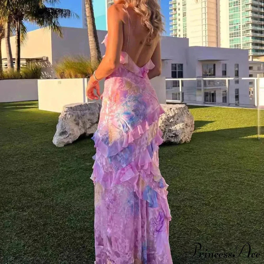 Ruffled Floral Print Holiday Dress vacationdress-250223