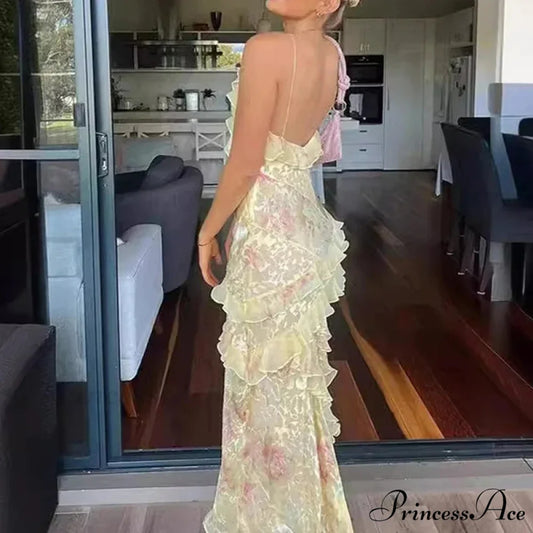 Ruffled Floral Print Holiday Dress vacationdress-250223