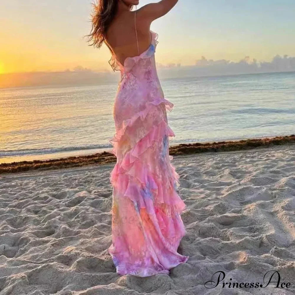 Ruffled Floral Print Holiday Dress vacationdress-250223