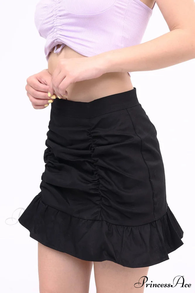 Ruffled Folded Skirt Black / L