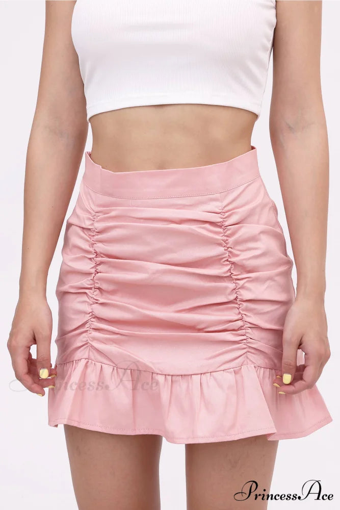 Ruffled Folded Skirt Pink / L