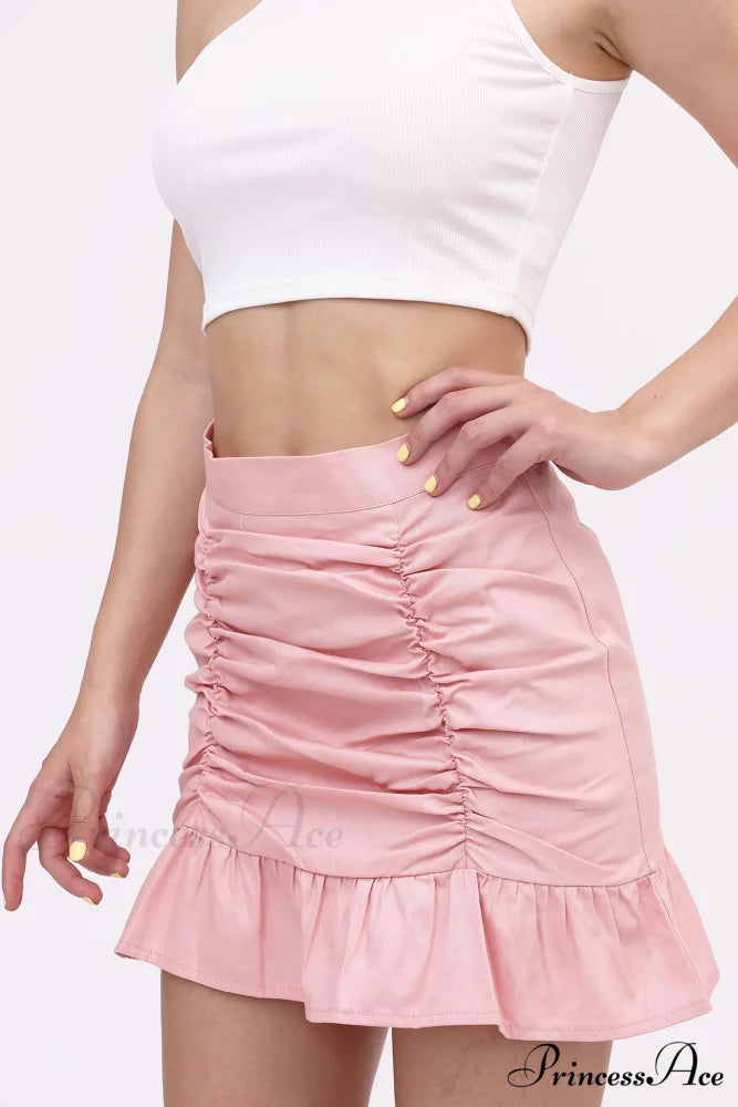Ruffled Folded Skirt Pink / XL