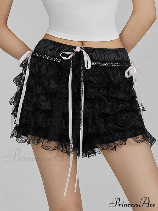 Ruffled Frilly Ribbon Blossom Brief Black / S short-250223
