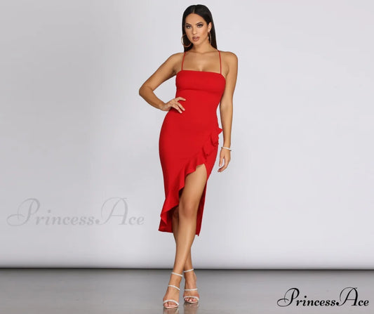 Ruffled In Stylish Love Sleeveless Dress RED / XS