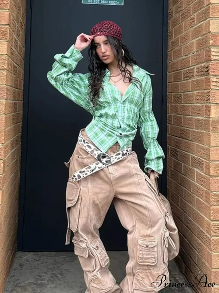 Ruffled Shirt with Folded Collar blouse-250223