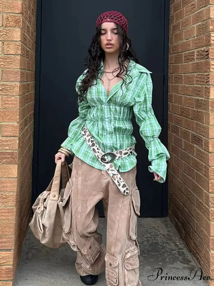 Ruffled Shirt with Folded Collar blouse-250223