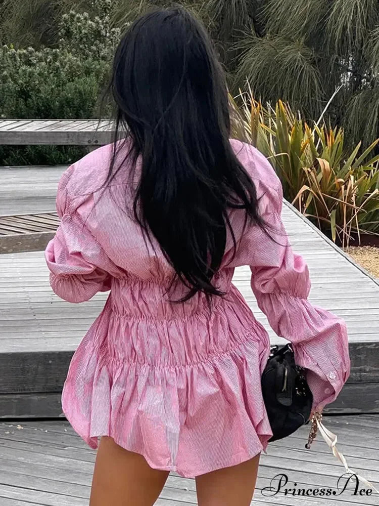 Ruffled Shirt with Folded Collar blouse-250223