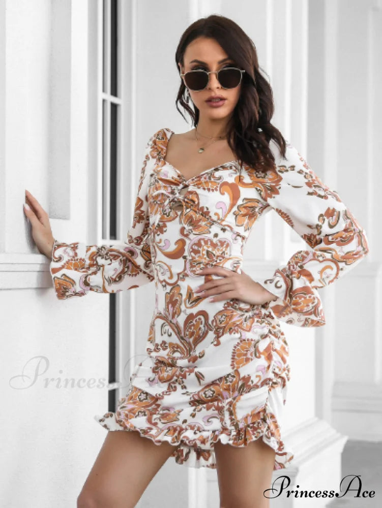 Ruffled Skirt with Printed Word Collar S / orange