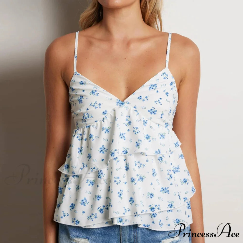 Ruffled Thin Strap Midriff Top Blue / S croptop-250223