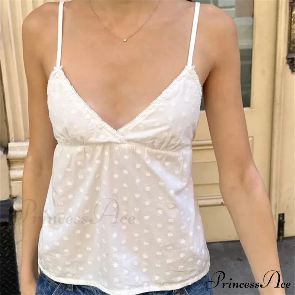 Ruffled Thin Strap Midriff Top white 4 / S croptop-250223