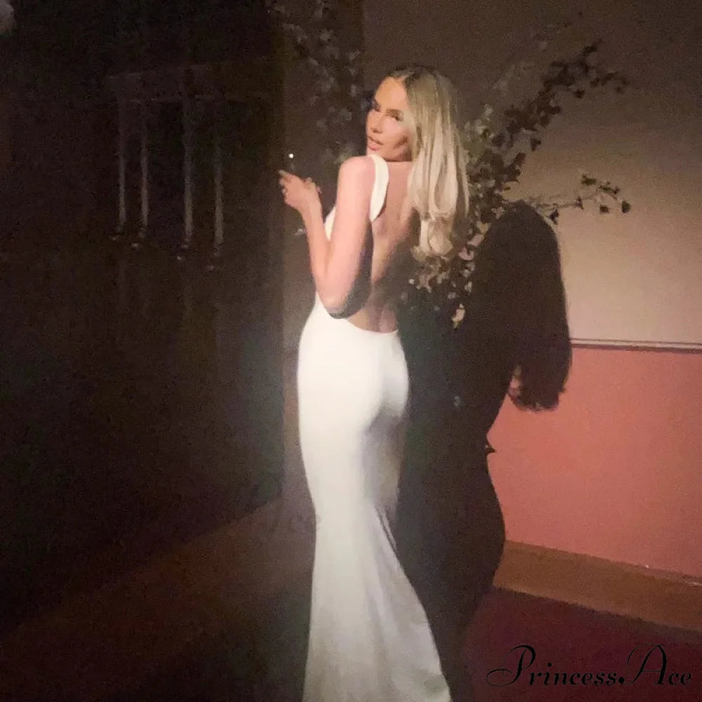 Ruffles Green Straps Backless Elegant Bodycon Evening Maxi Dress WHITE / S