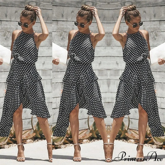 Ruffles Halter Irregular Lace Up Dress