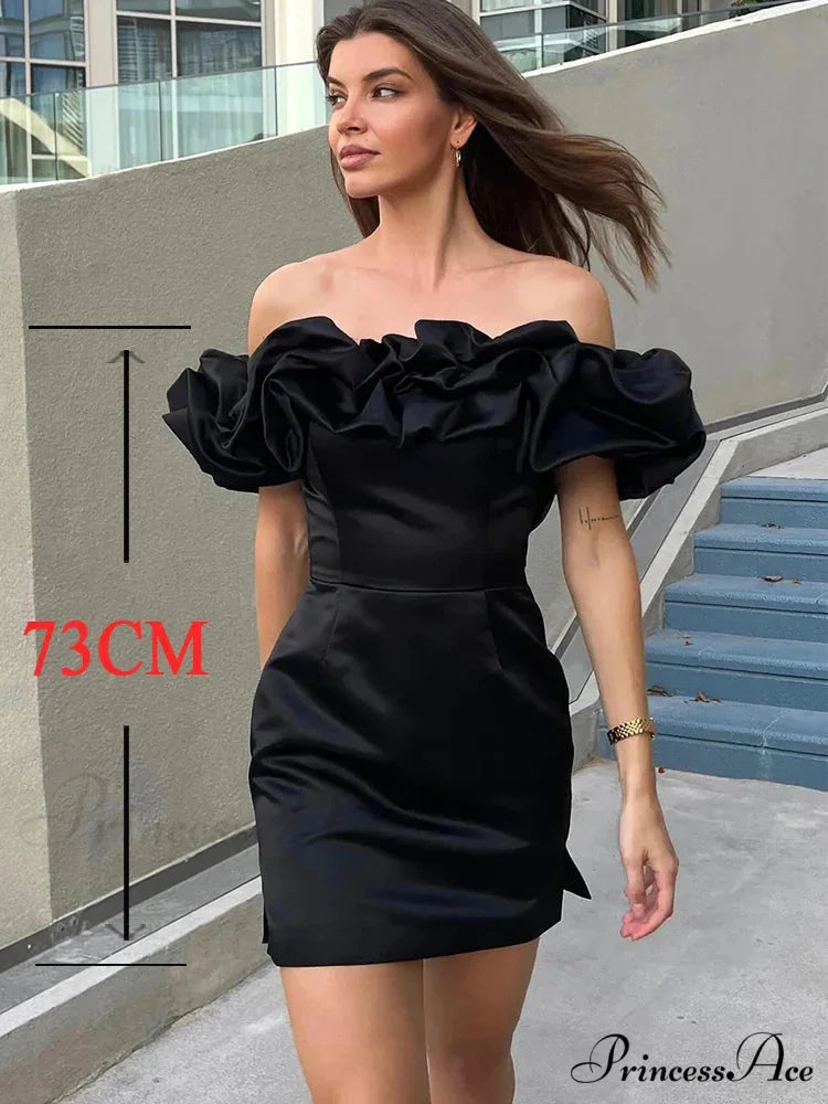 Ruffles Off-shoulder Stylish Bodycon Mini Dress with lining black / XS