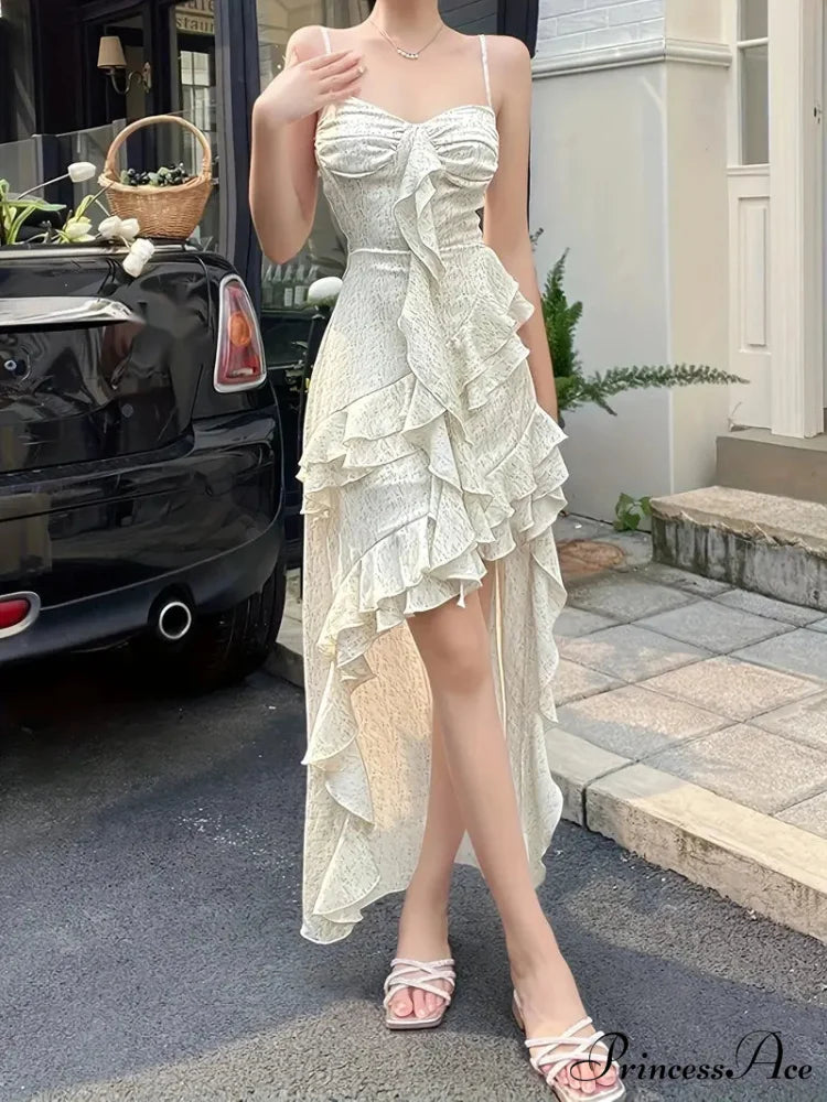 Ruffles Spaghetti Strap Backless Maxi Dress for Summer