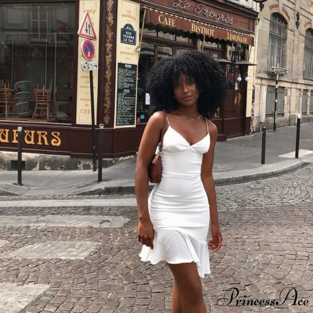 Ruffles Straps Stylish Mini Dress white / S