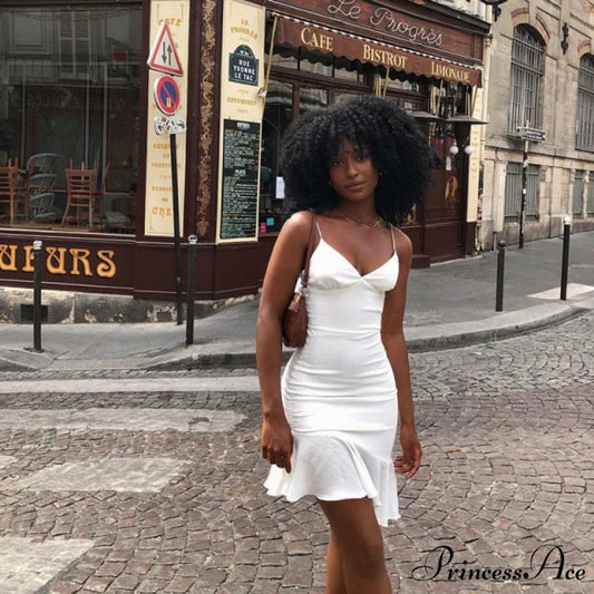 Ruffles Straps Stylish Mini Dress white / S