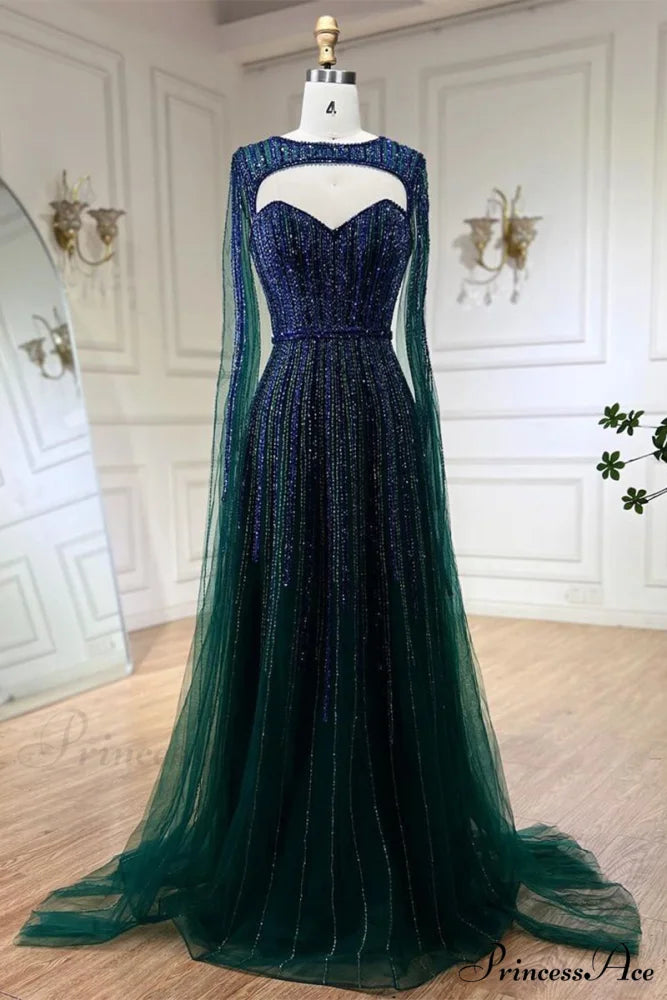 Runway Evening Graceful Beaded Maxi Dress Emerald Green / 2