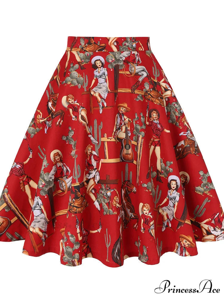 Runway Vintage Rockabilly Midi Skirt red 2 / S