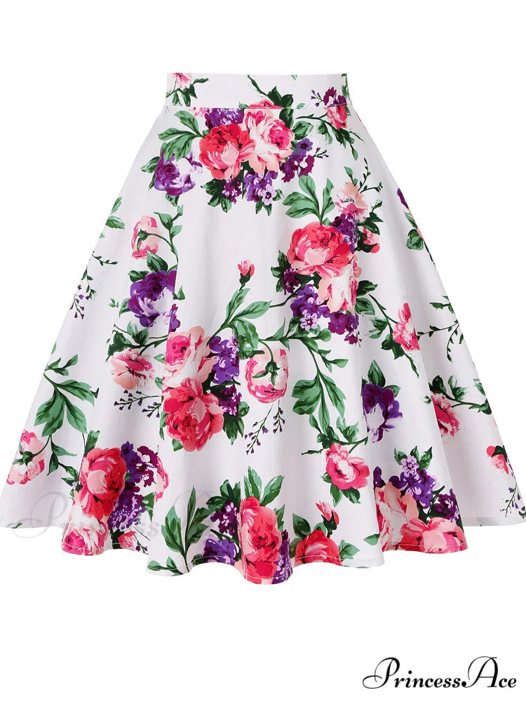 Runway Vintage Rockabilly Midi Skirt white & red / S