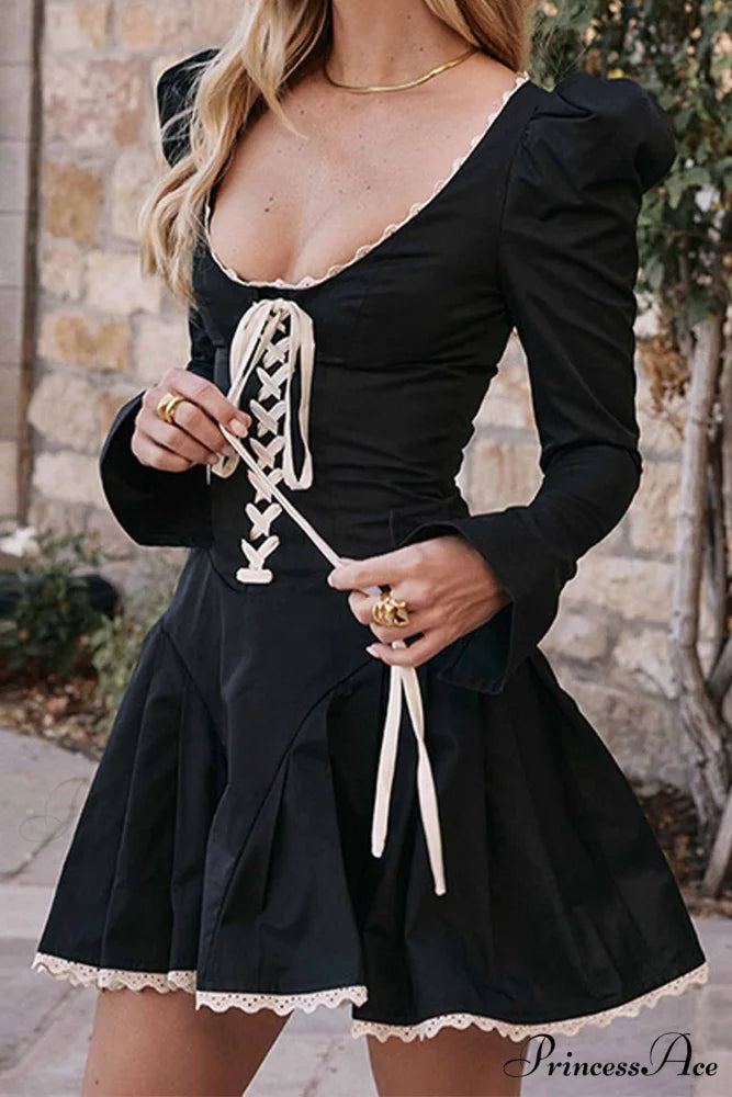 Rushed Lace Up Corset Mini Dress