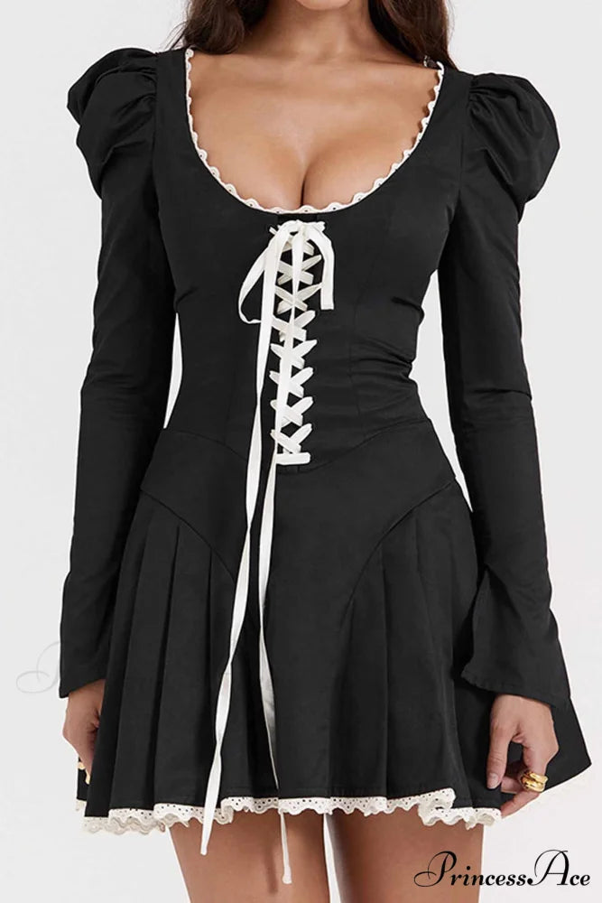 Rushed Lace Up Corset Mini Dress Black / L