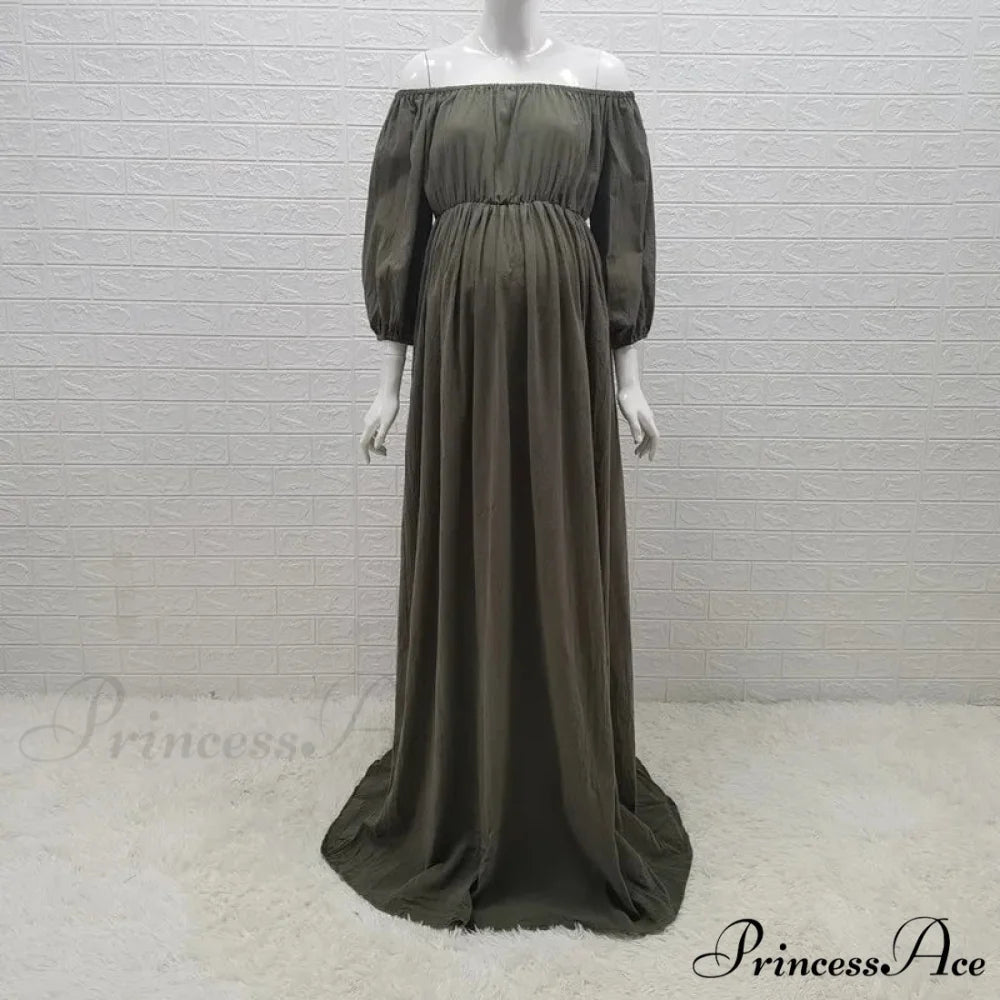 Rust Slash Neck Bohemian Pregnancy Boho Dress Olive / M