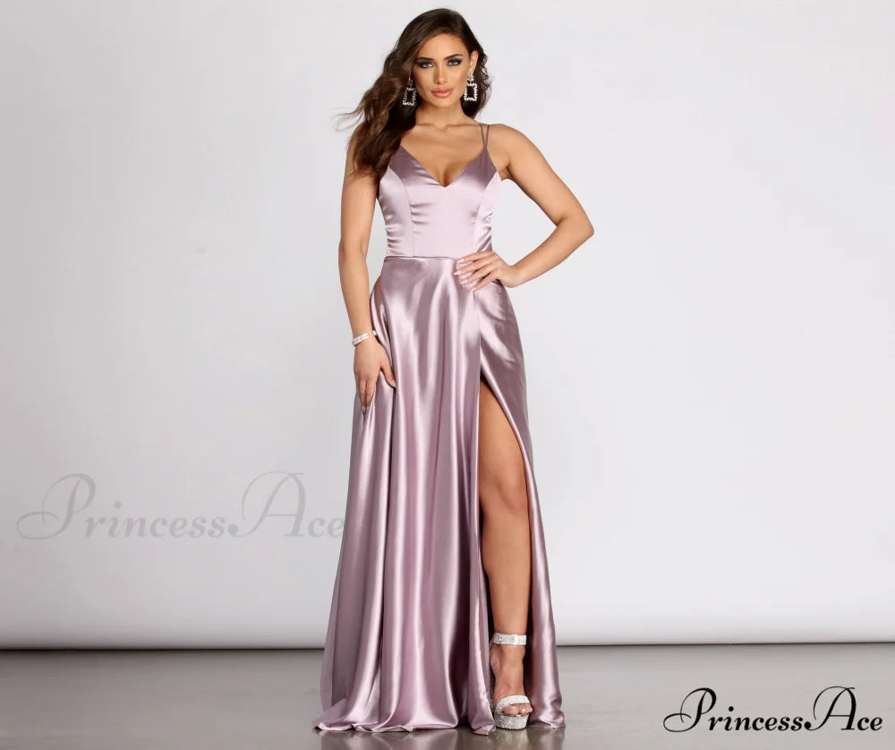 Ryder Satin Stylish A-Line Gown LAVENDER / 3