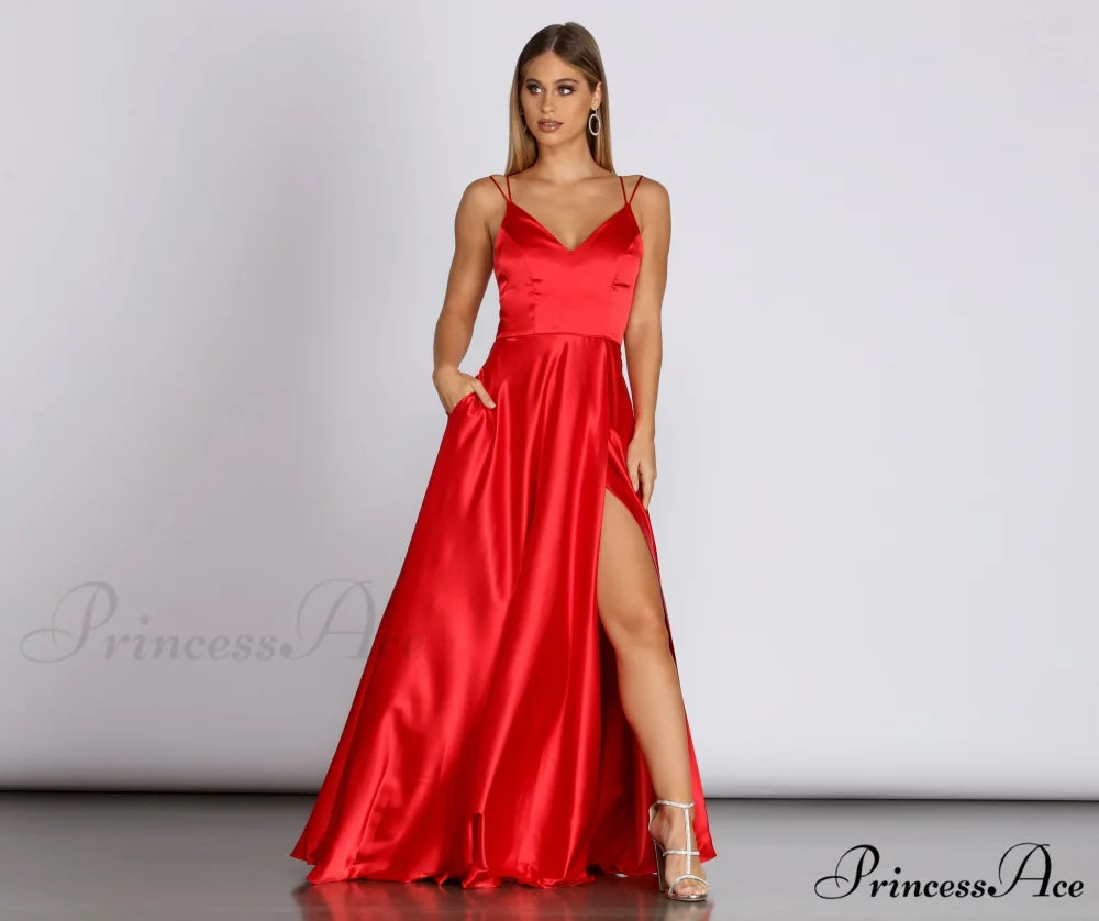 Ryder Satin Stylish A-Line Gown RED / 3