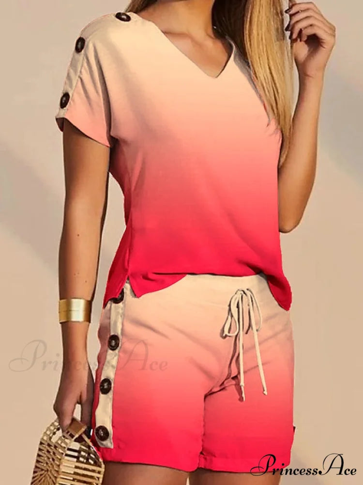 S Tee T Flowered White Shorts Sets Streetwear M Black Women’s XL V Casual Neck Drawstring Design Baggy shirt L Daily