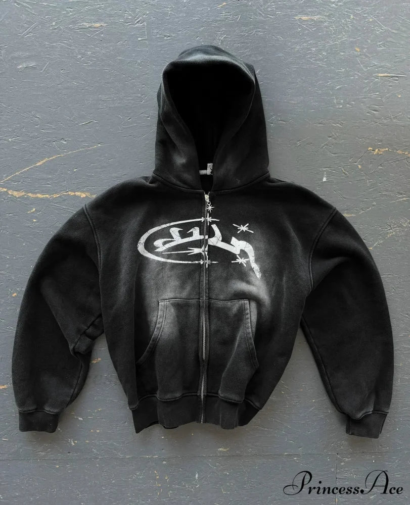 Sacred Stitched Zip Up Hoodie black 4 / M hoodies-241228