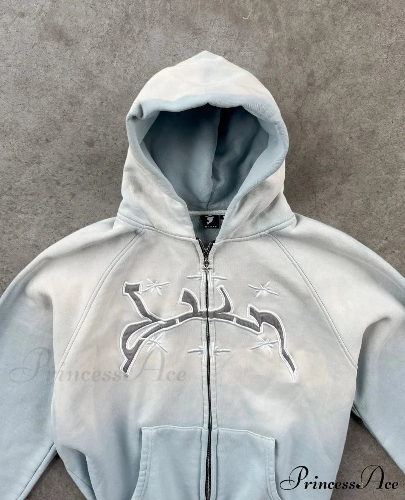 Sacred Stitched Zip Up Hoodie white 2 / M hoodies-241228
