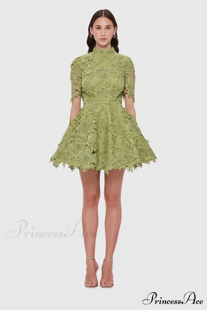 Samira Lace Graceful Mini Dress Sage / S