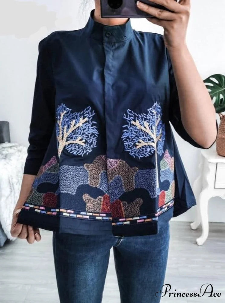 Sana Embroidered Shirt Navy / S