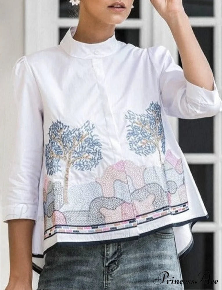 Sana Embroidered Shirt White Embroidery / S