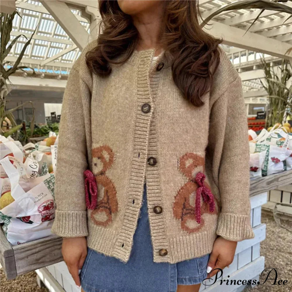 Santa Snowman Embroidery Cardigan beige / S