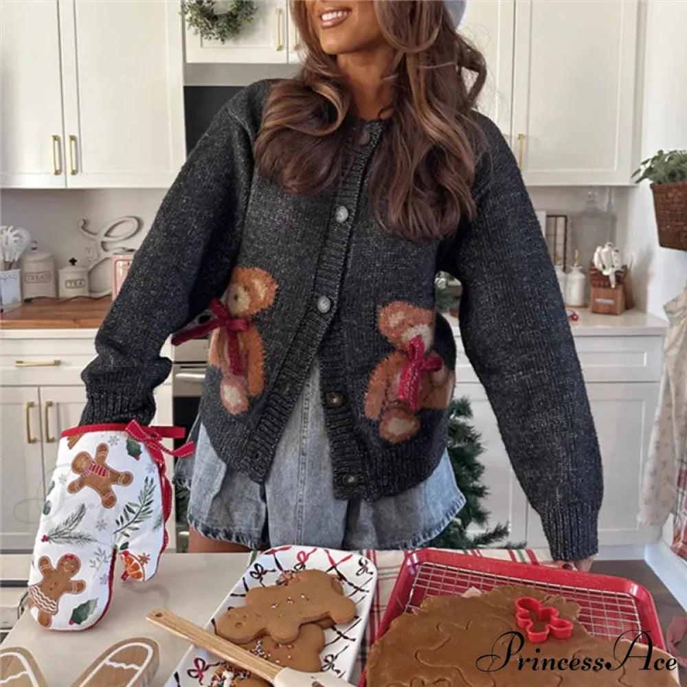 Santa Snowman Embroidery Cardigan black / S