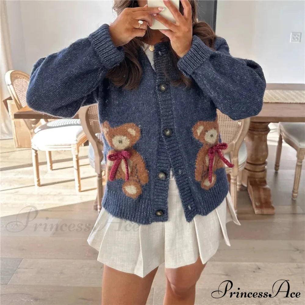 Santa Snowman Embroidery Cardigan blue / S
