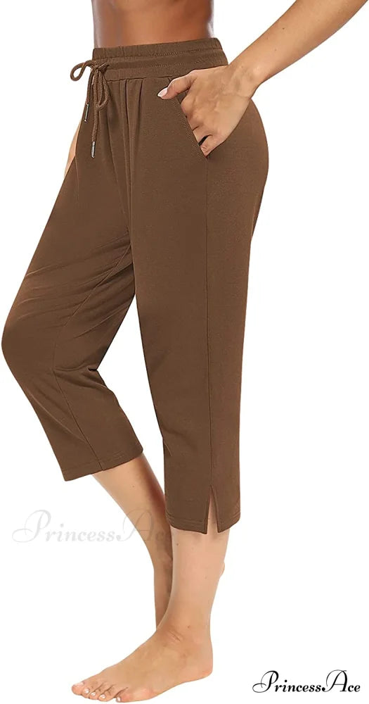 Sarin Mathews Womens Loose Capri Yoga Pants 10-brown / X-Large