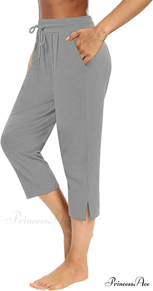 Sarin Mathews Womens Loose Capri Yoga Pants 5-lightgrey / X-Large