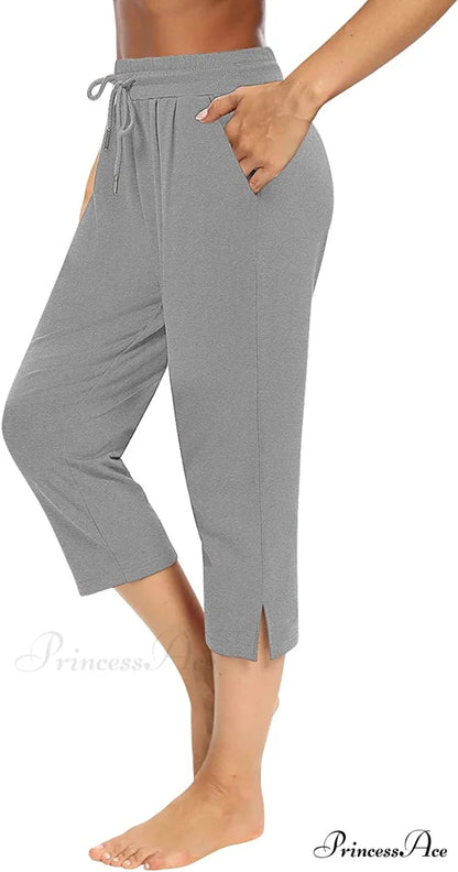 Sarin Mathews Womens Loose Capri Yoga Pants 5-lightgrey / X-Large