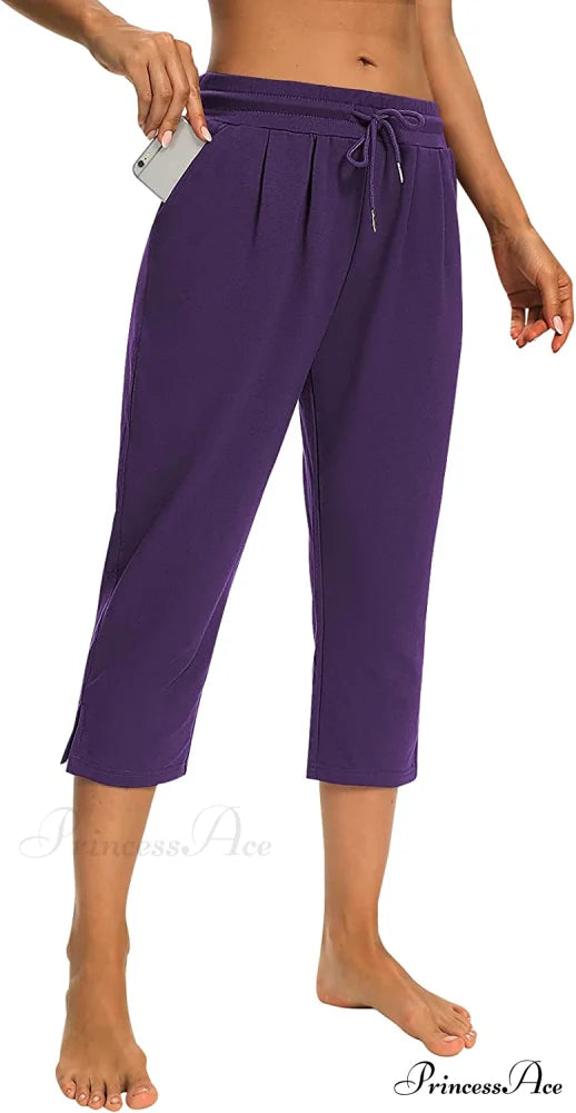 Sarin Mathews Womens Loose Capri Yoga Pants 8-purple / X-Large