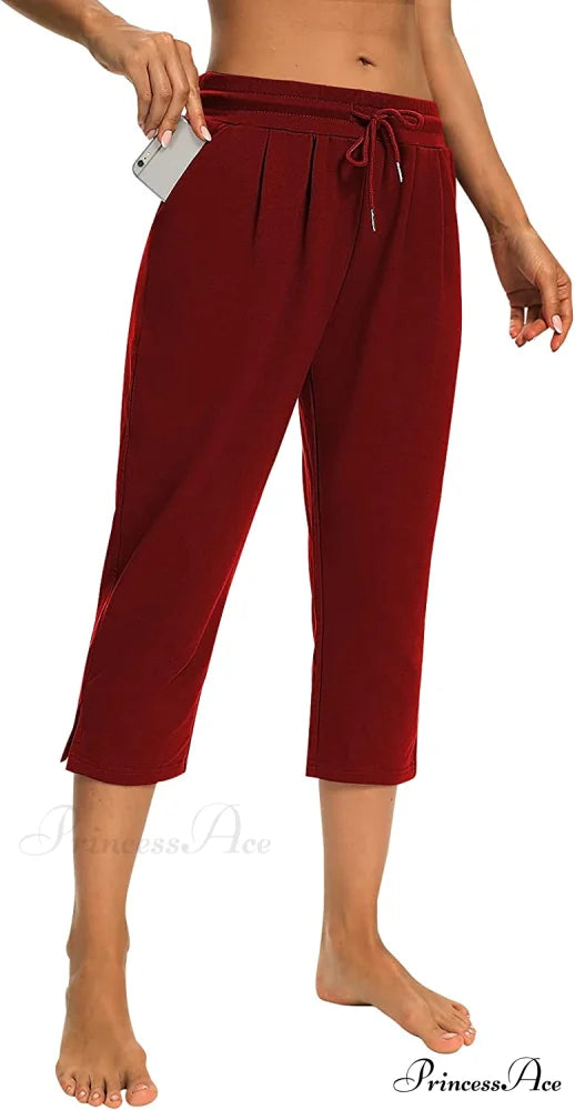 Sarin Mathews Womens Loose Capri Yoga Pants 9-burgundy / X-Large