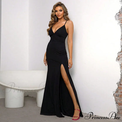 Sasha Formal High Charming Slit Wrap Dress BLACK / S