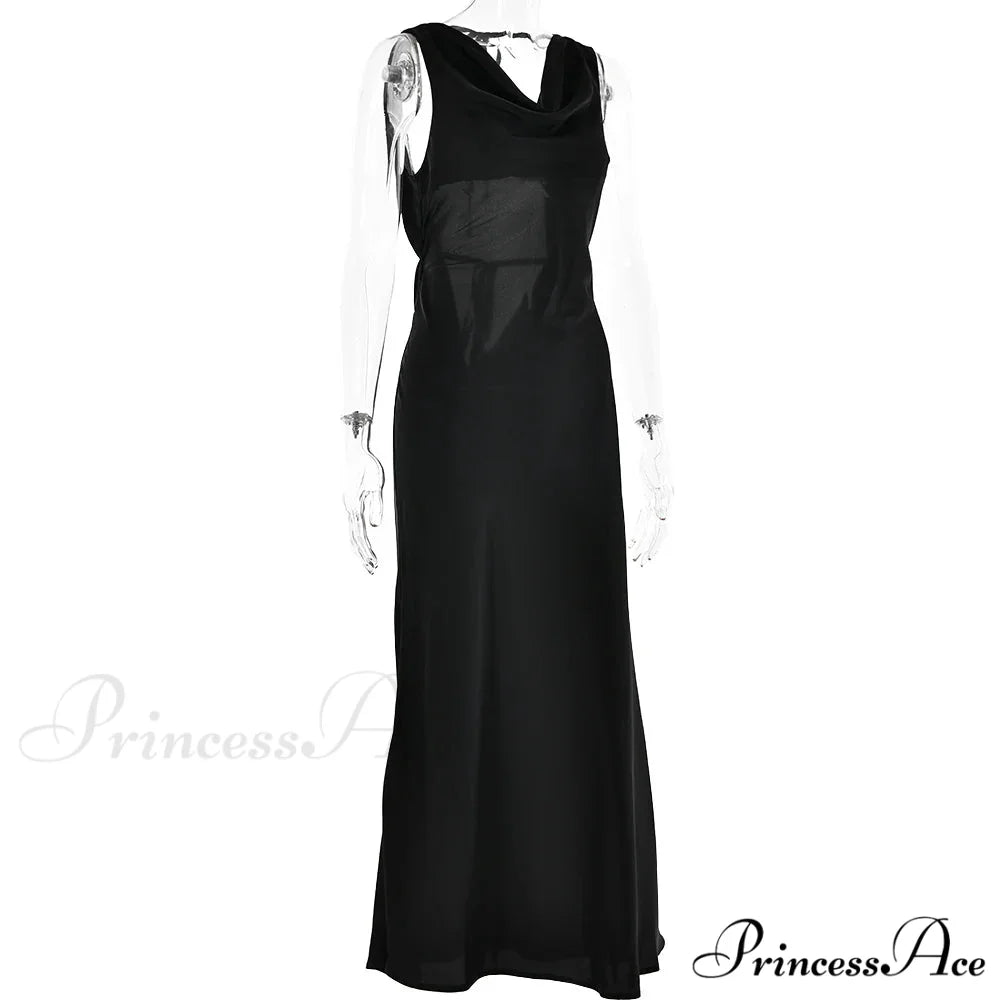 Satin Backless Tie Charming Up Maxi Dress