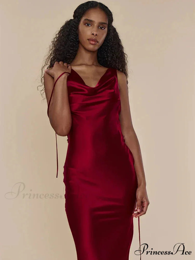 Satin Backless Tie Charming Up Maxi Dress
