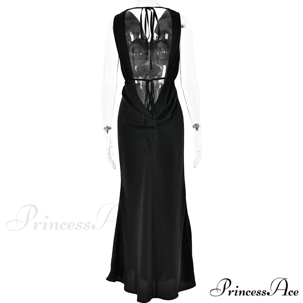 Satin Backless Tie Charming Up Maxi Dress