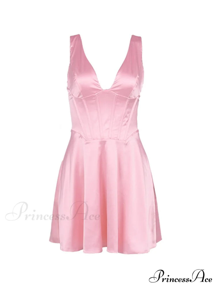 Satin Backless V Neck Chest Wrapping Mini Dress