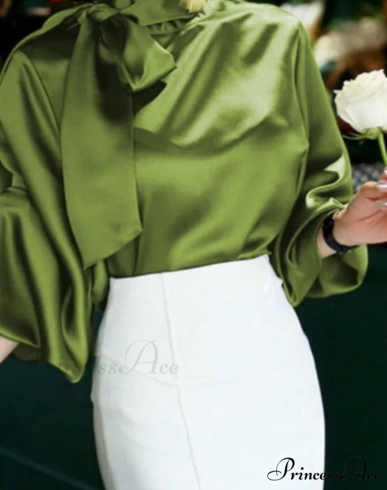 Satin Blouse for Women Green / S