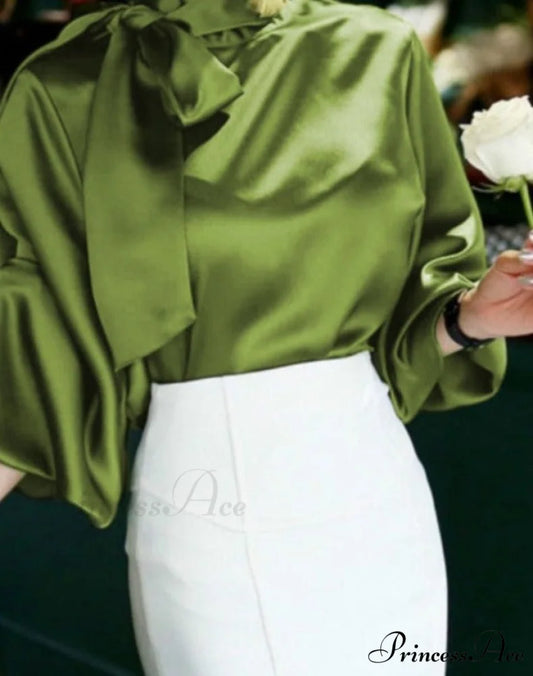 Satin Blouse for Women Green / S