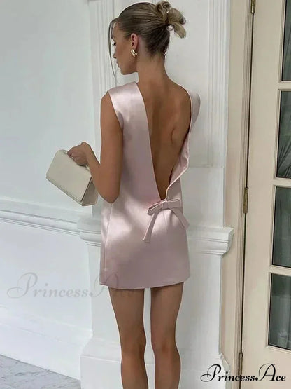 Satin Bow Petite Dress Pink / S minidress-250223
